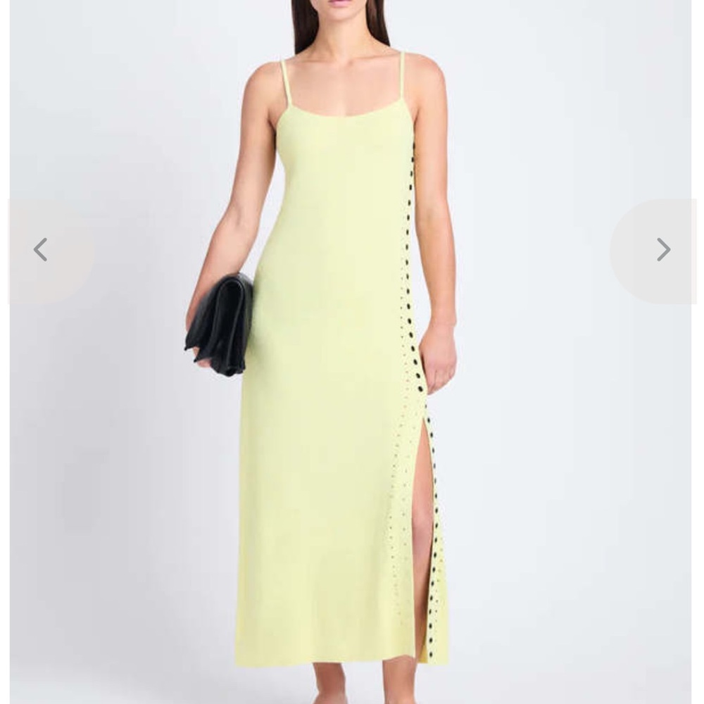 Elegant Yellow Sleeveless Dress Buttons Up Side Slit